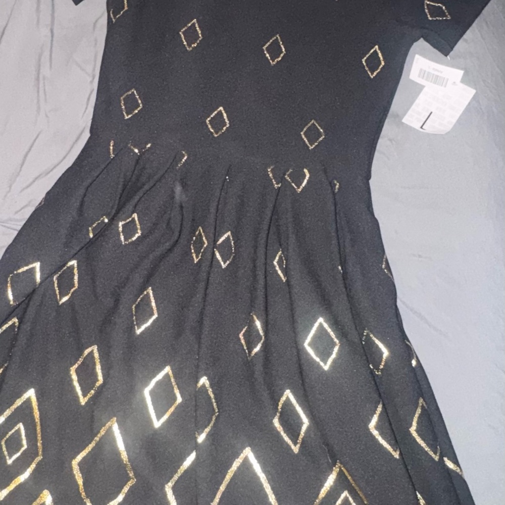 LuLaRoe Amelia Black Dress with Gold Diamond Accents